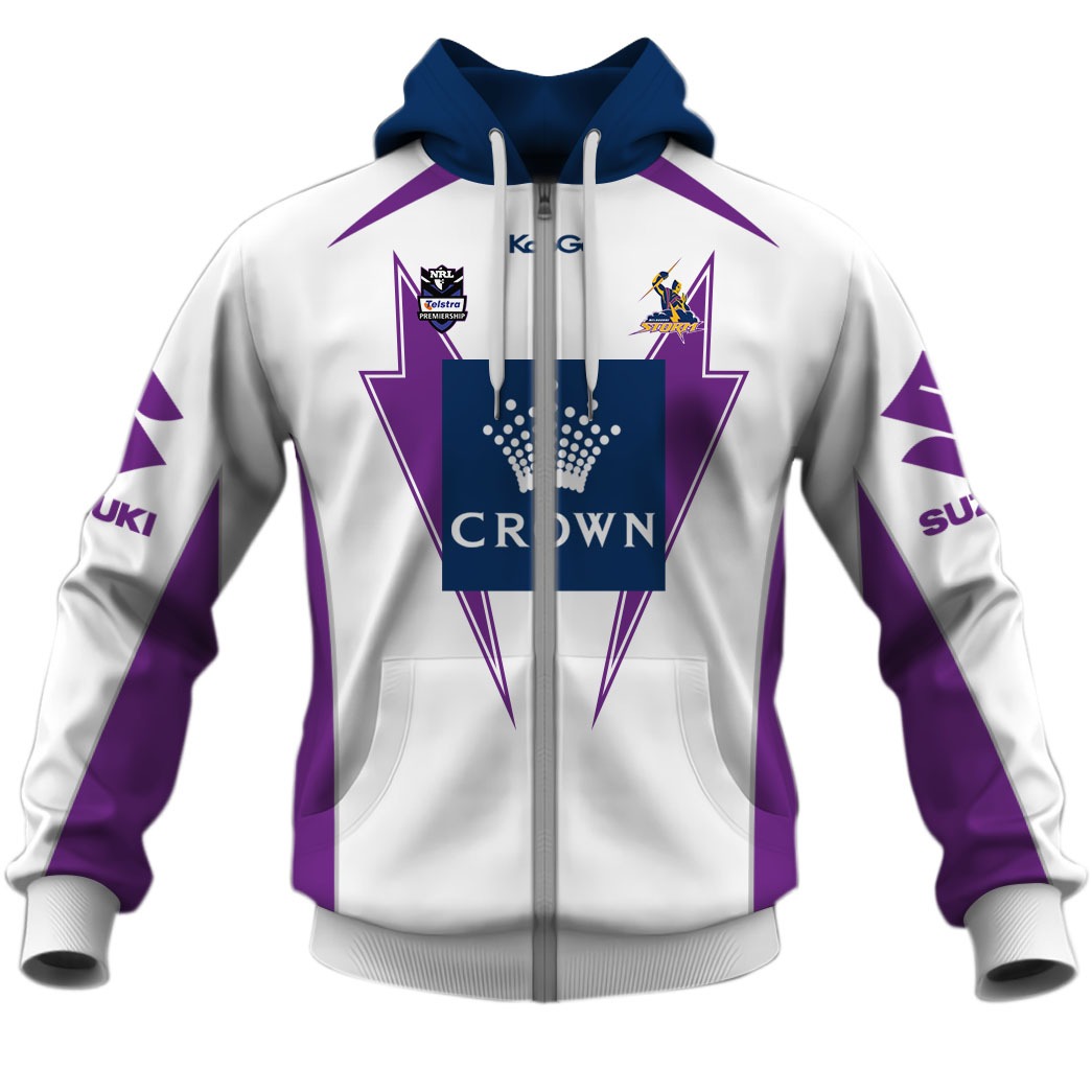 NRL Melbourne Storm Custom Name Number Vintage Away Jersey Zip Up Hoodie