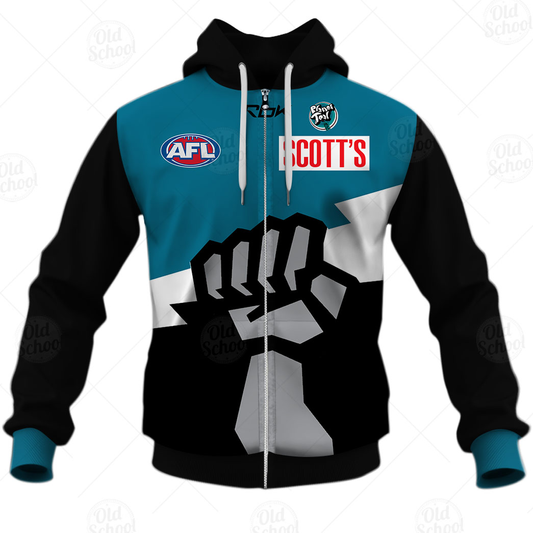 AFL Port Adelaide Custom Name Number 2007 Vintage Retro Guernsey Zip Up Hoodie