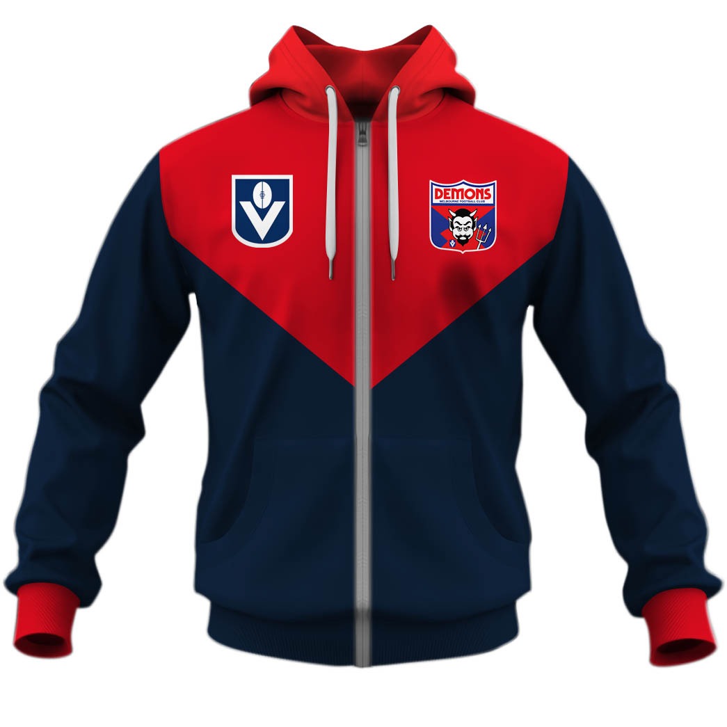 AFL Melbourne Demons Custom Name Number Vintage Retro 90s Guernsey Zip Up Hoodie