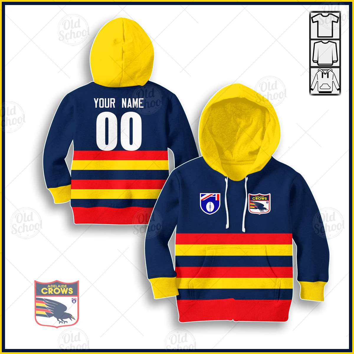AFL Adelaide Crows Custom Name Number Vintage Retro Guernsey 90s Kids Pullover Hoodie AFL Adelaide Crows Custom Name Number Vintage Retro Guernsey 90s Kids Pullover Hoodie