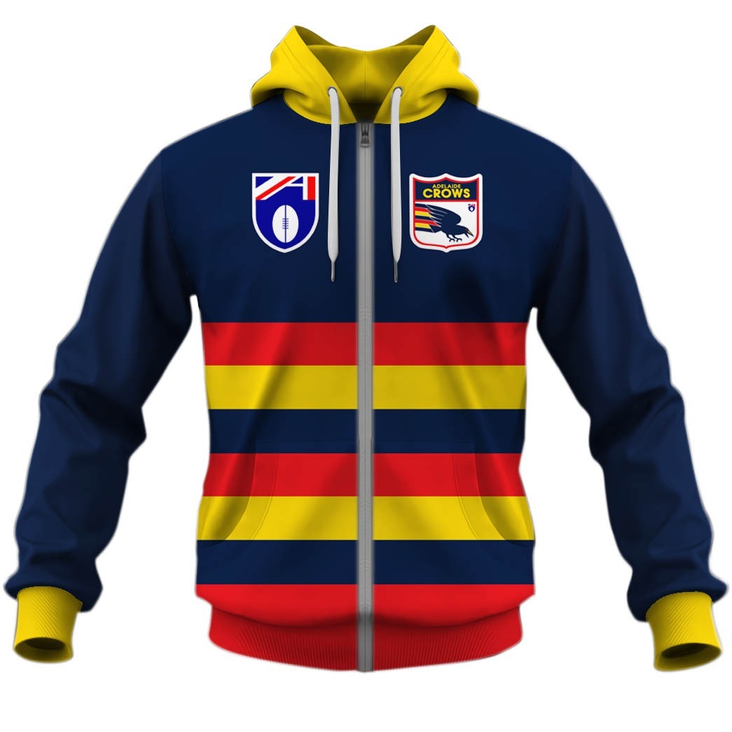 AFL Adelaide Crows Custom Name Number Vintage Retro Guernsey 90s Zip Up Hoodie AFL Adelaide Crows Custom Name Number Vintage Retro Guernsey 90s Zip Up Hoodie