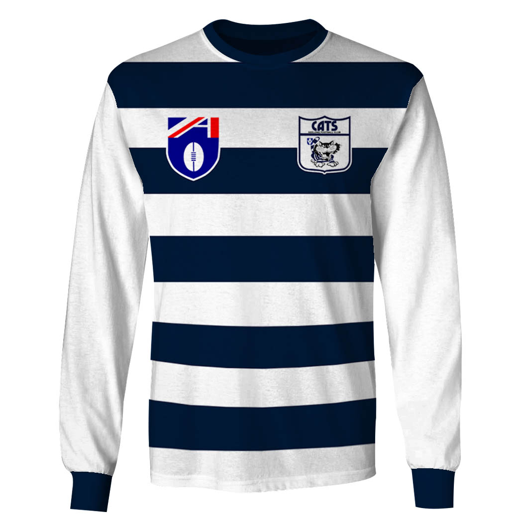AFL Geelong Cats Custom Name Number 90s Vintage Retro Guernsey Sweatshirt AFL Geelong Cats Custom Name Number 90s Vintage Retro Guernsey Sweatshirt