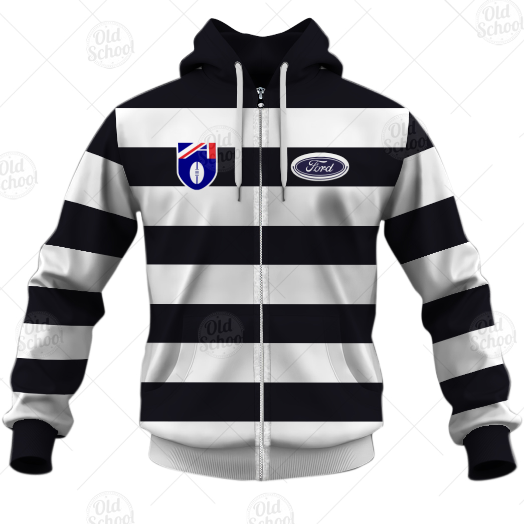 AFL Geelong Cats Custom Name Number Vintage Guernsey 1992 HERITAGE Zip Up Hoodie