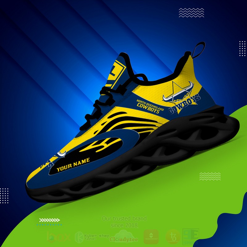 NRL North Queensland Cowboys Custom Name Yellow Blue Max Soul Shoes