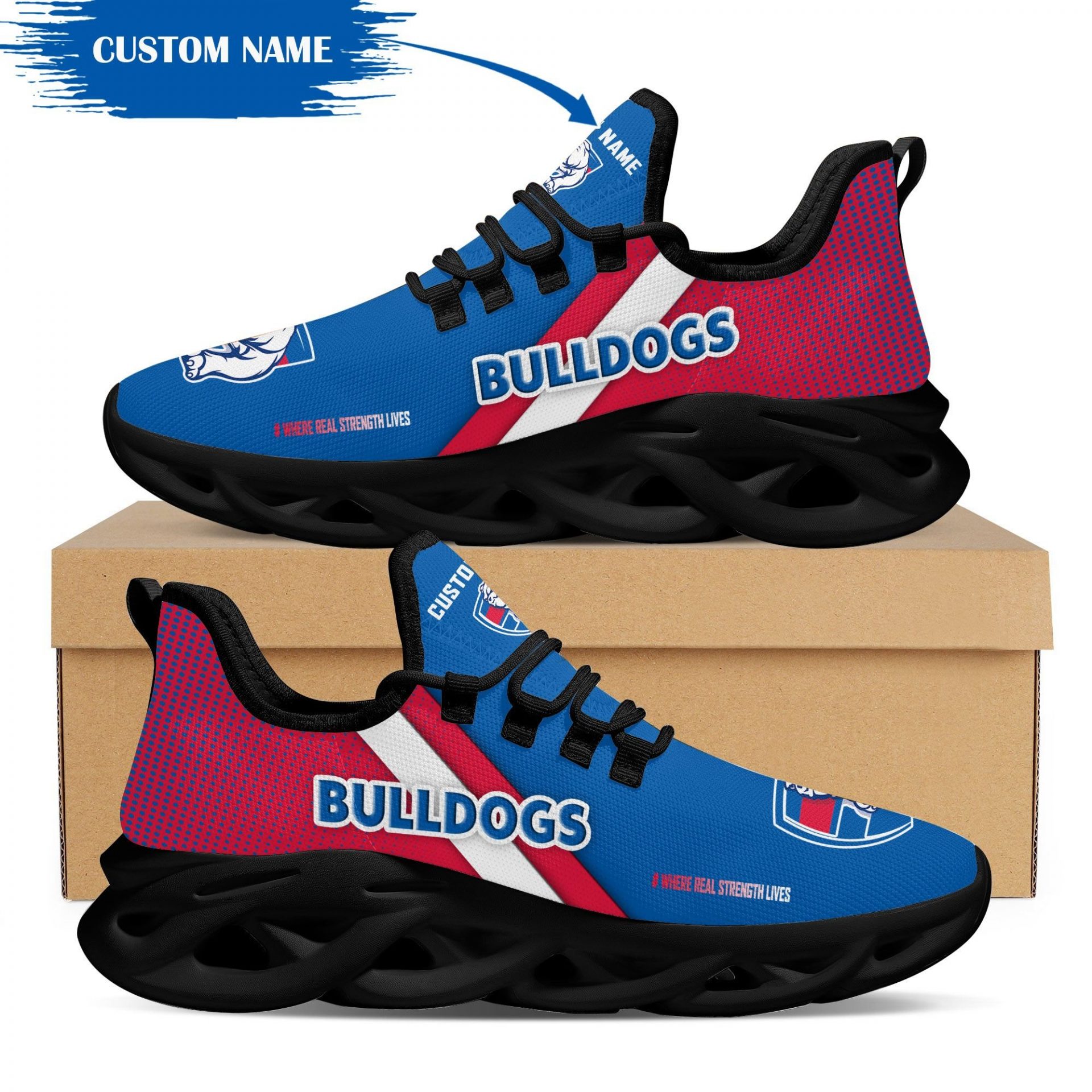 AFL Western Bulldogs Custom Name Blue Max Soul Shoes