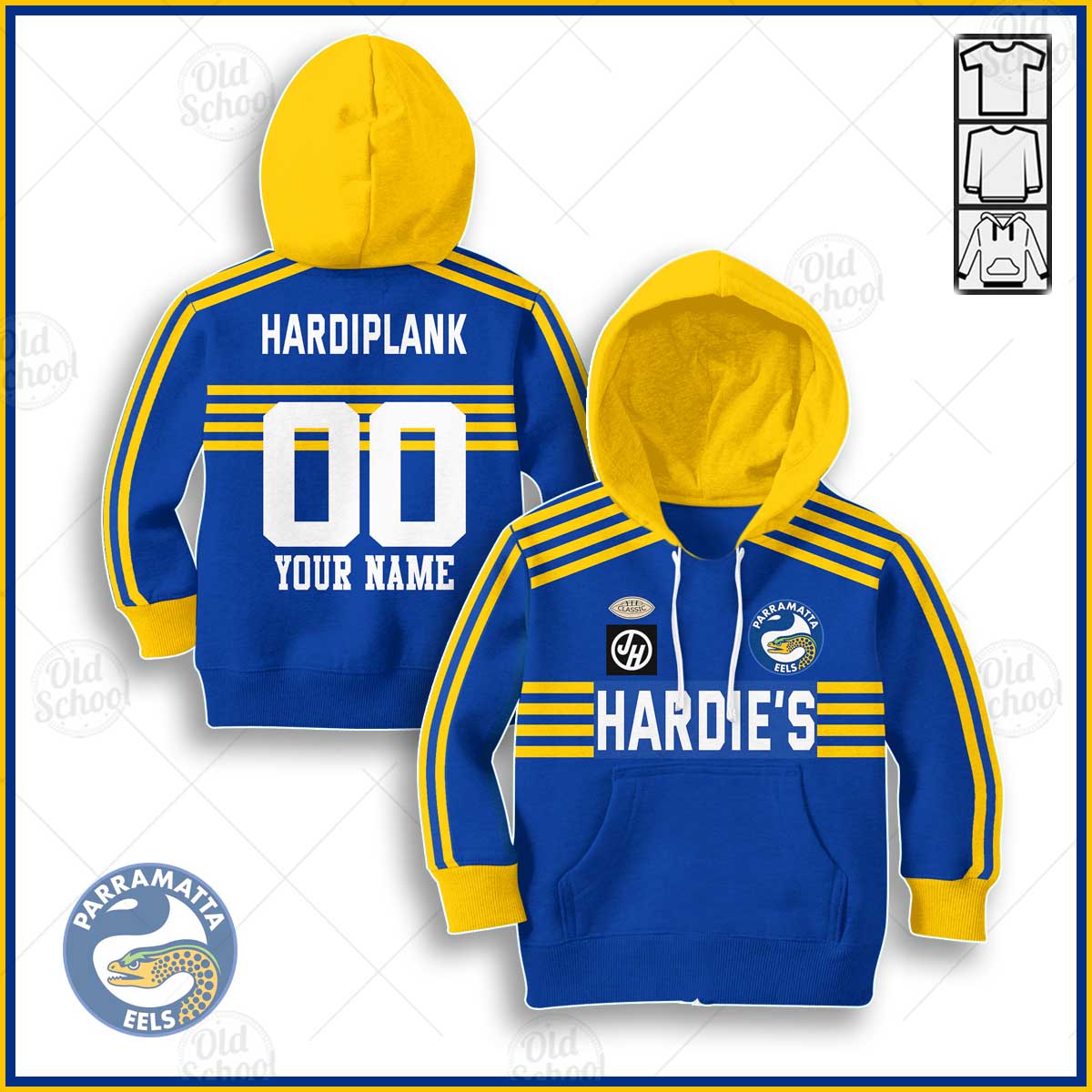 NRL Parramatta Eels Custom Name Number 1982 Vintage Retro Jersey Kids Pullover Hoodie