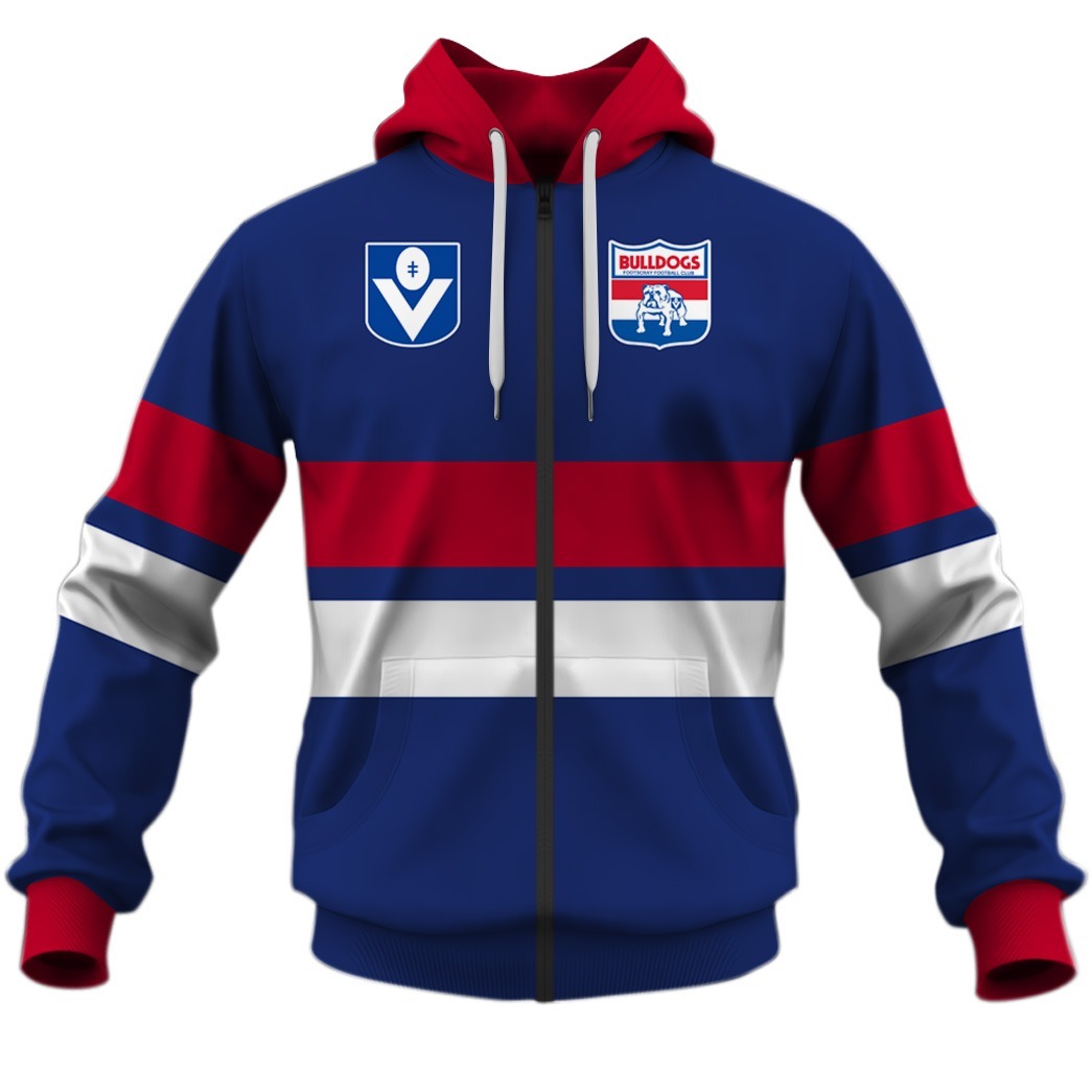 AFL Western Bulldogs Custom Name Number Vintage Retro Guernsey Zip Up Hoodie