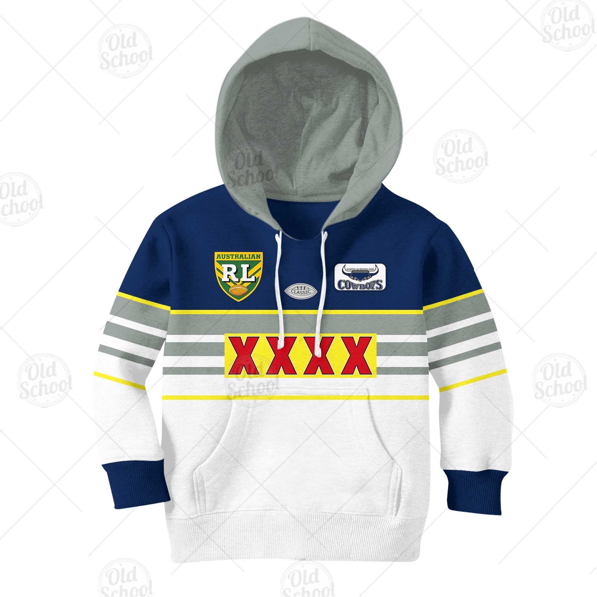 NRL North Queensland Cowboys Custom Name Number 1995 Vintage Retro Heritage Jersey Kids Pullover Hoodie