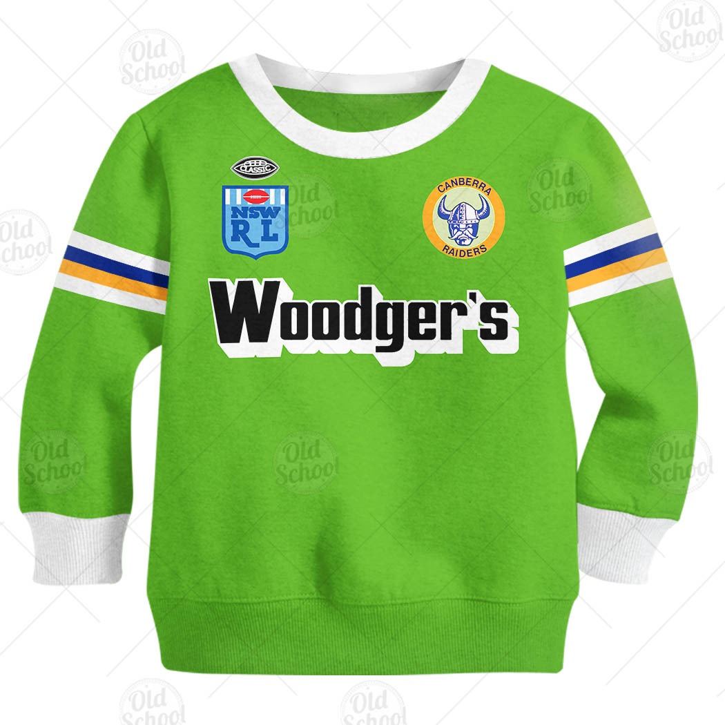NRL Canberra Raiders Custom Name Number 1989 Vintage Retro Heritage Jersey Kids Sweatshirt