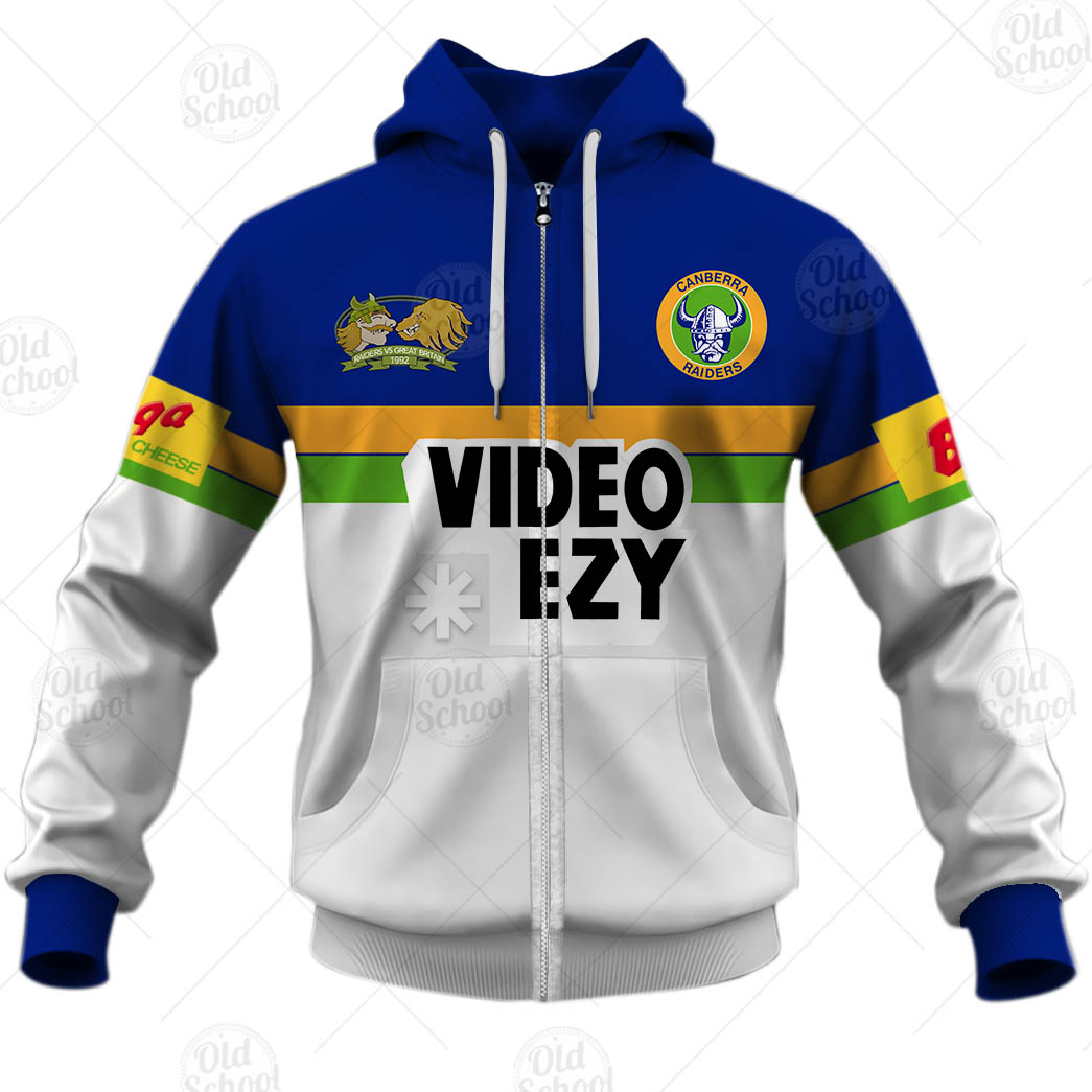 NRL Canberra Raiders Custom Name Number 1992 Great Britain Tour Vintage Retro Jersey Zip Up Hoodie