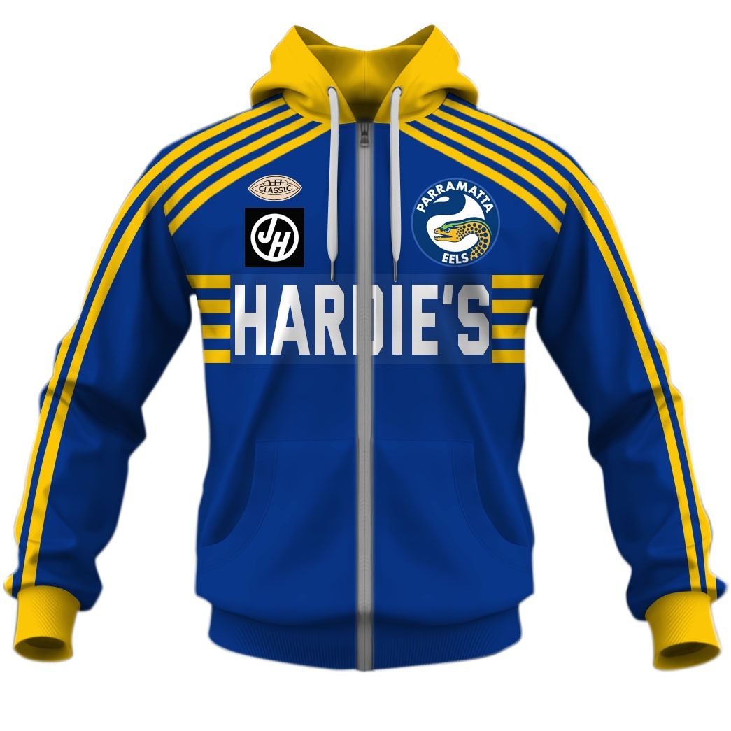 NRL Parramatta Eels Custom Name Number 1982 Vintage Retro Jersey Zip Up Hoodie