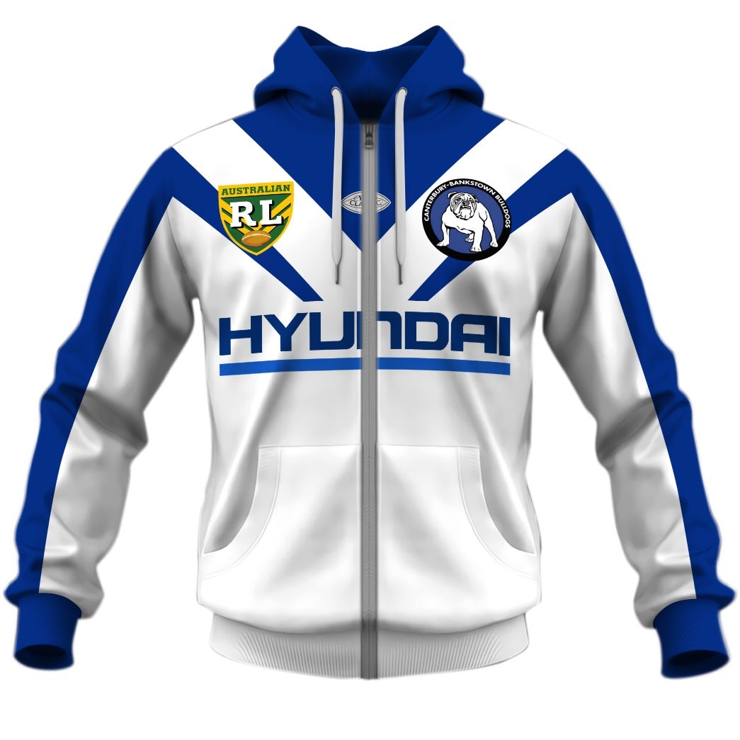 NRL Canterbury-Bankstown Bulldogs Custom Name Number 1995 Vintage Retro Jersey Zip Up Hoodie