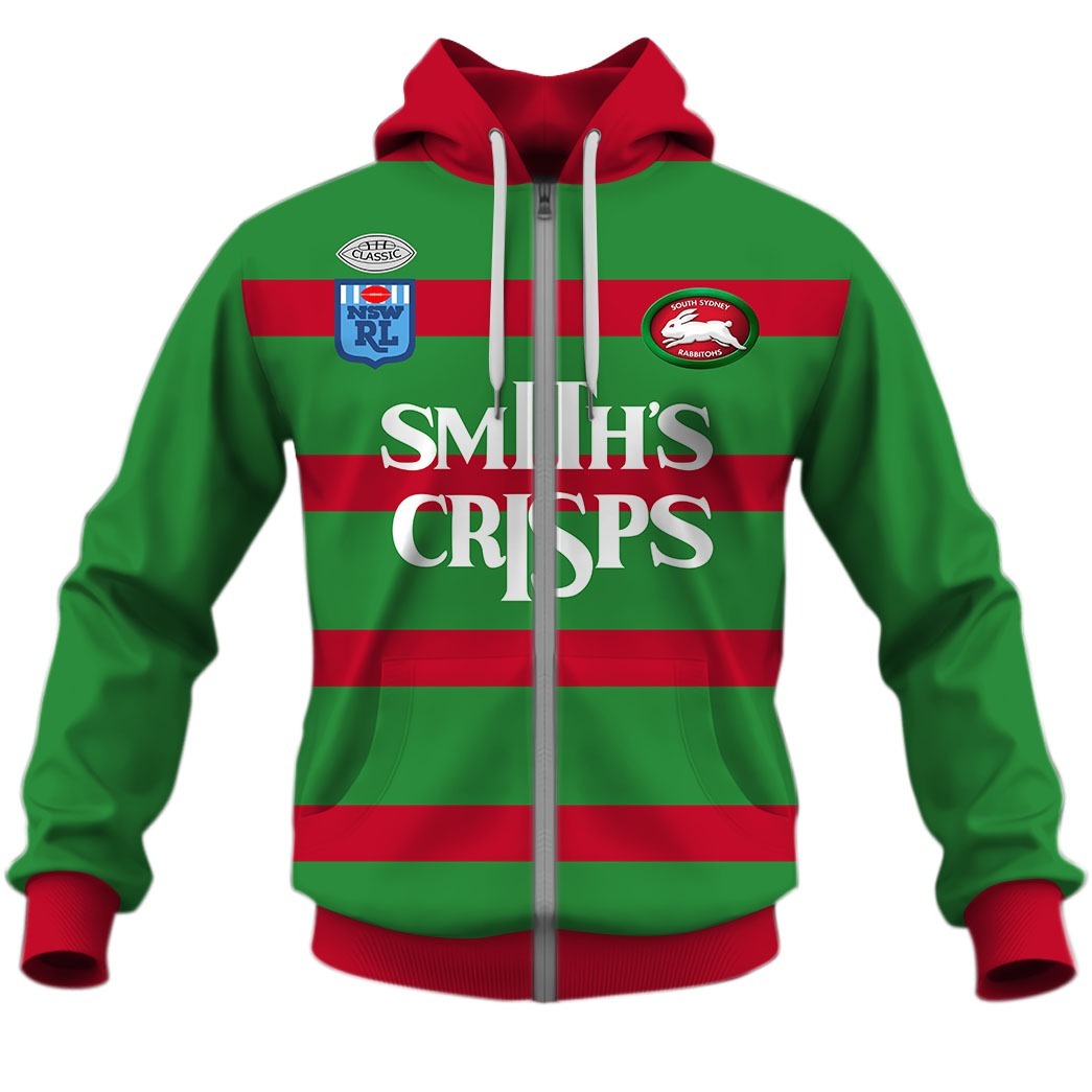 NRL South Sydney Rabbitohs Custom Name Number 1989 Vintage Retro Jersey Zip Up Hoodie NRL South Sydney Rabbitohs Custom Name Number 1989 Vintage Retro Jersey Zip Up Hoodie