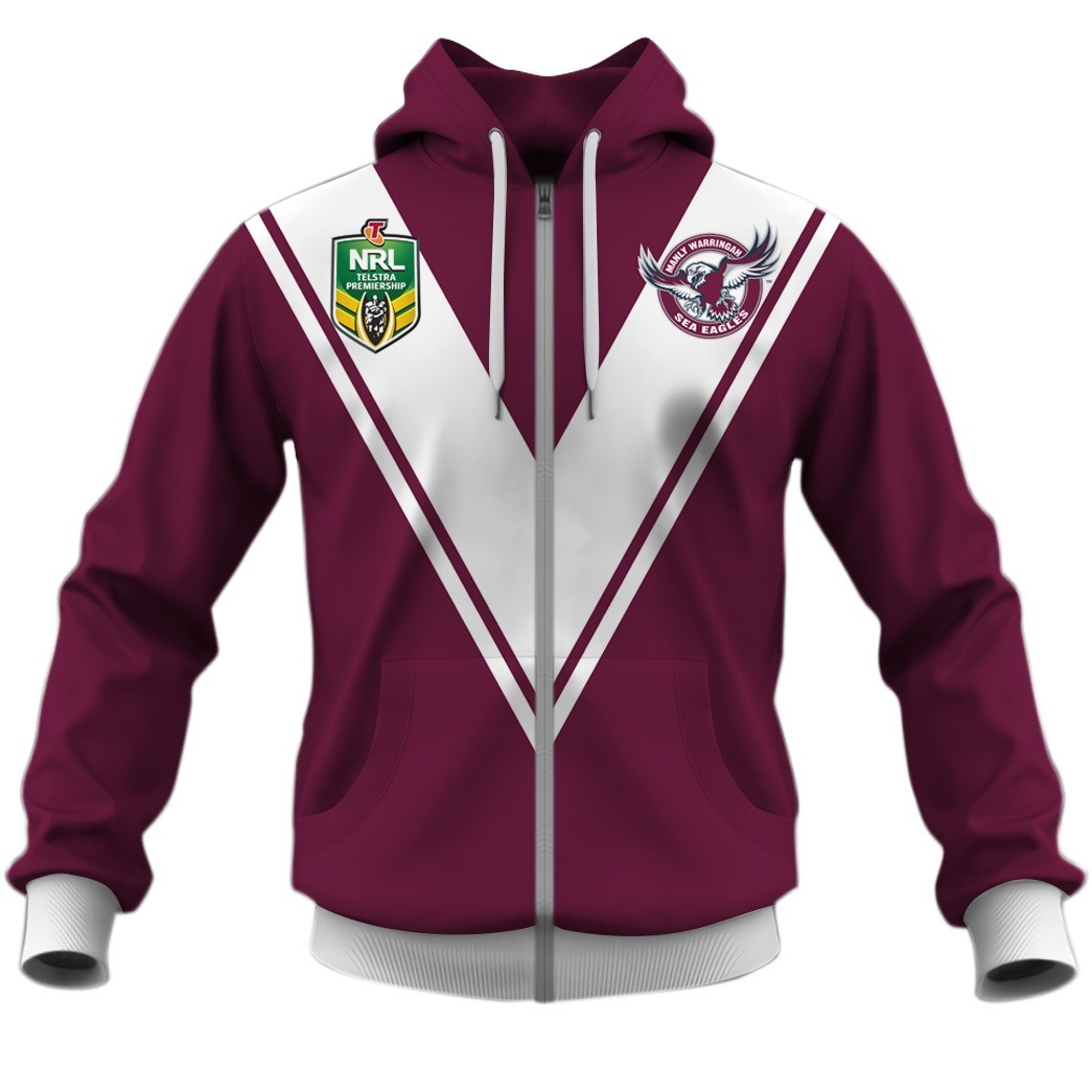 NRL Manly Warringah Sea Eagles Custom Name Number Vintage 1998 Jersey Zip Up Hoodie NRL Manly Warringah Sea Eagles Custom Name Number Vintage 1998 Jersey Zip Up Hoodie