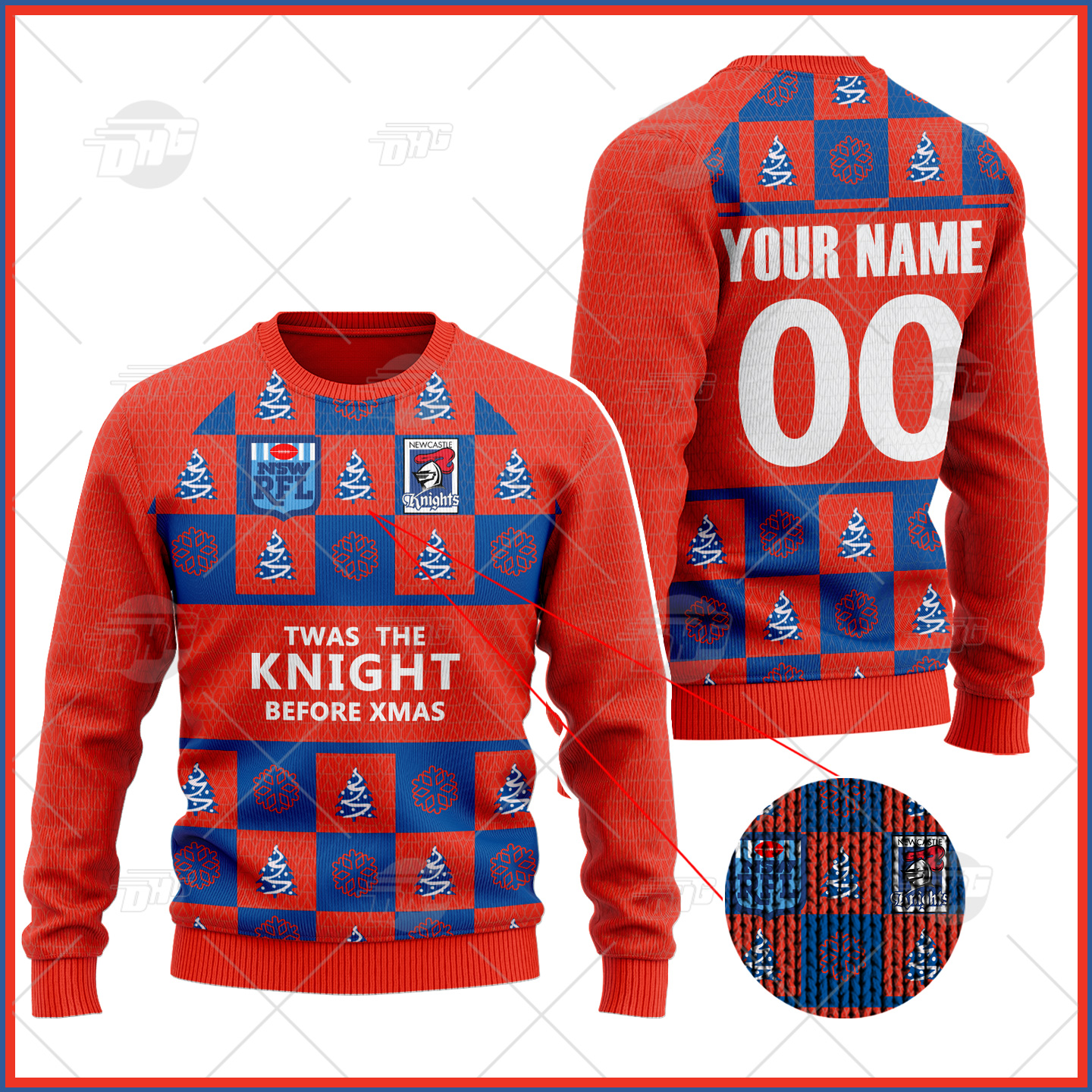 NRL Newcastle Knights Custom Name Number Christmas Vintage Ugly Sweater NRL Newcastle Knights Custom Name Number Christmas Vintage Ugly Sweater