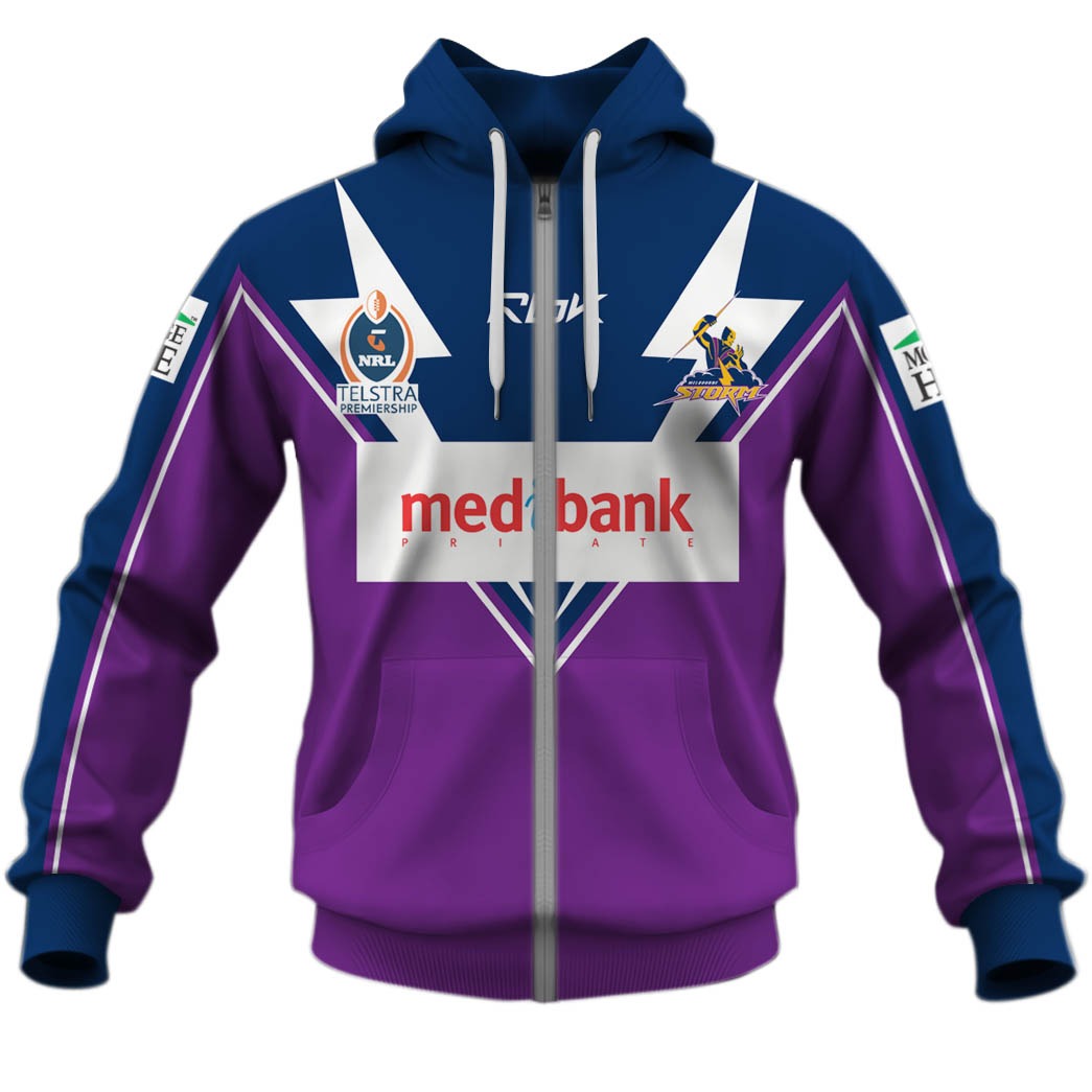 NRL Melbourne Storm Custom Name Number Vintage 2007 Home Jersey Zip Up Hoodie NRL Melbourne Storm Custom Name Number Vintage 2007 Home Jersey Zip Up Hoodie