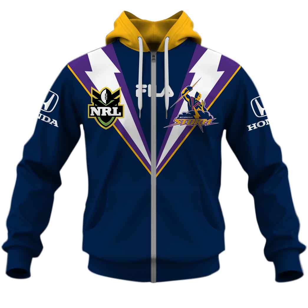 NRL Melbourne Storm Custom Name Number Vintage 1999 Home Jersey Zip Up Hoodie
