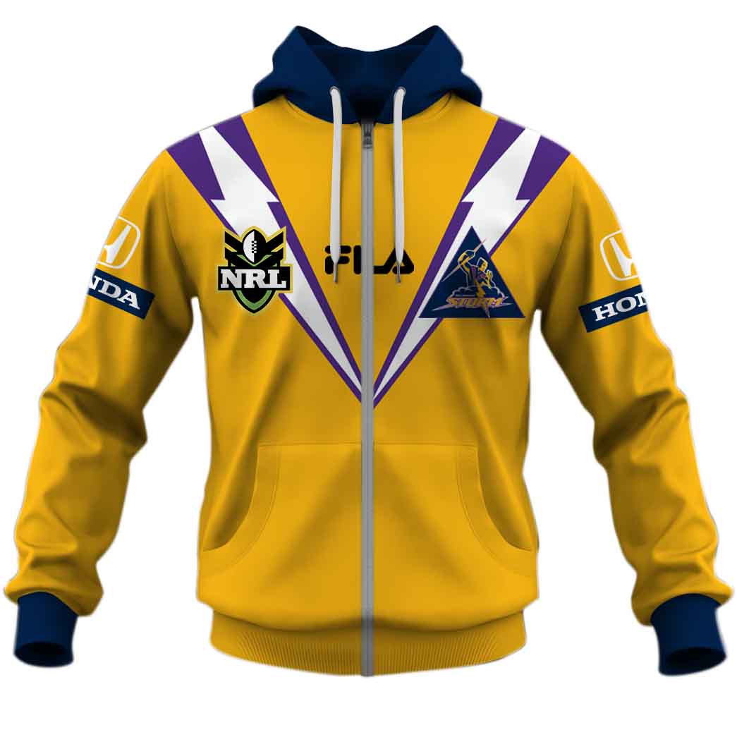 NRL Melbourne Storm Custom Name Number Vintage 1999 Away Jersey Zip Up Hoodie NRL Melbourne Storm Custom Name Number Vintage 1999 Away Jersey Zip Up Hoodie