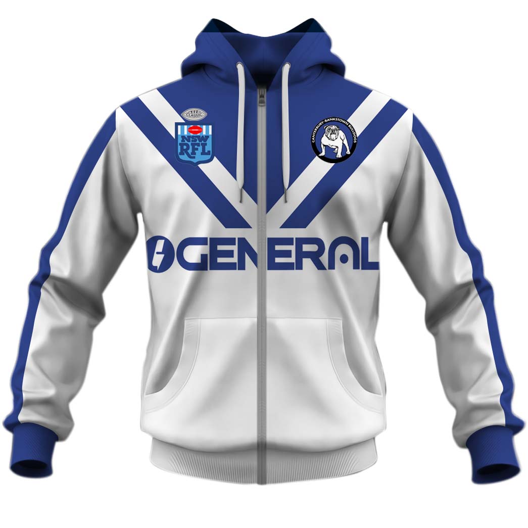 NRL Canterbury-Bankstown Bulldogs Custom Name Number 1984 Vintage Retro Jersey Zip Up Hoodie