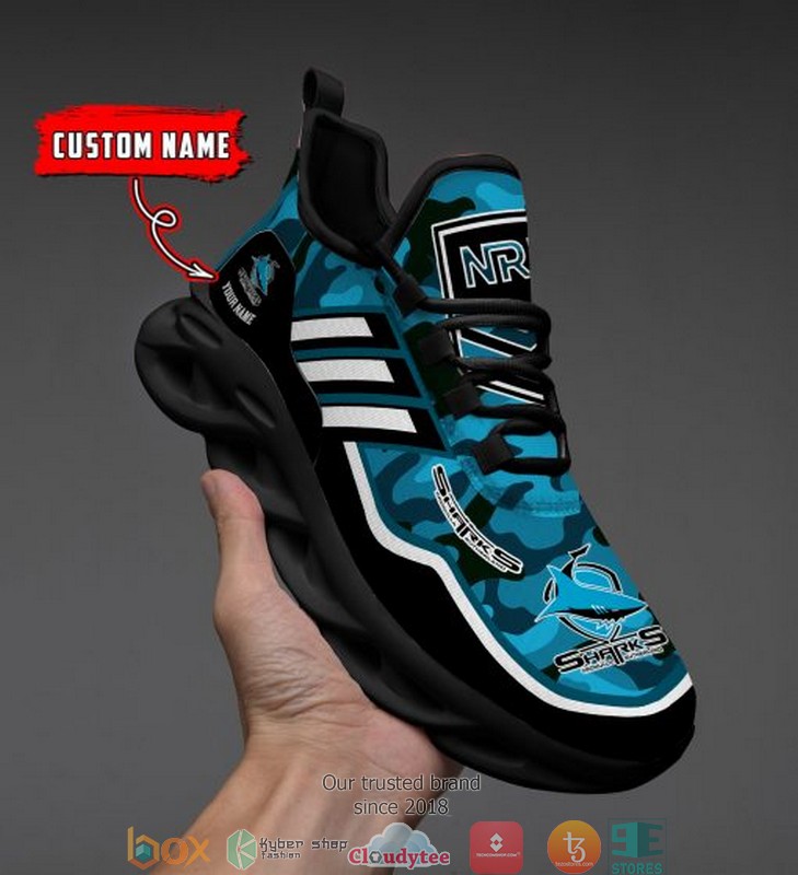 NRL Cronulla-Sutherland Sharks Custom Name Blue Camo Max Soul Shoes NRL Cronulla-Sutherland Sharks Custom Name Blue Camo Max Soul Shoes