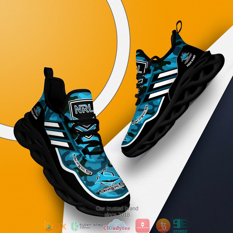 NRL Cronulla-Sutherland Sharks Custom Name Blue Camo Max Soul Shoes NRL Cronulla-Sutherland Sharks Custom Name Blue Camo Max Soul Shoes