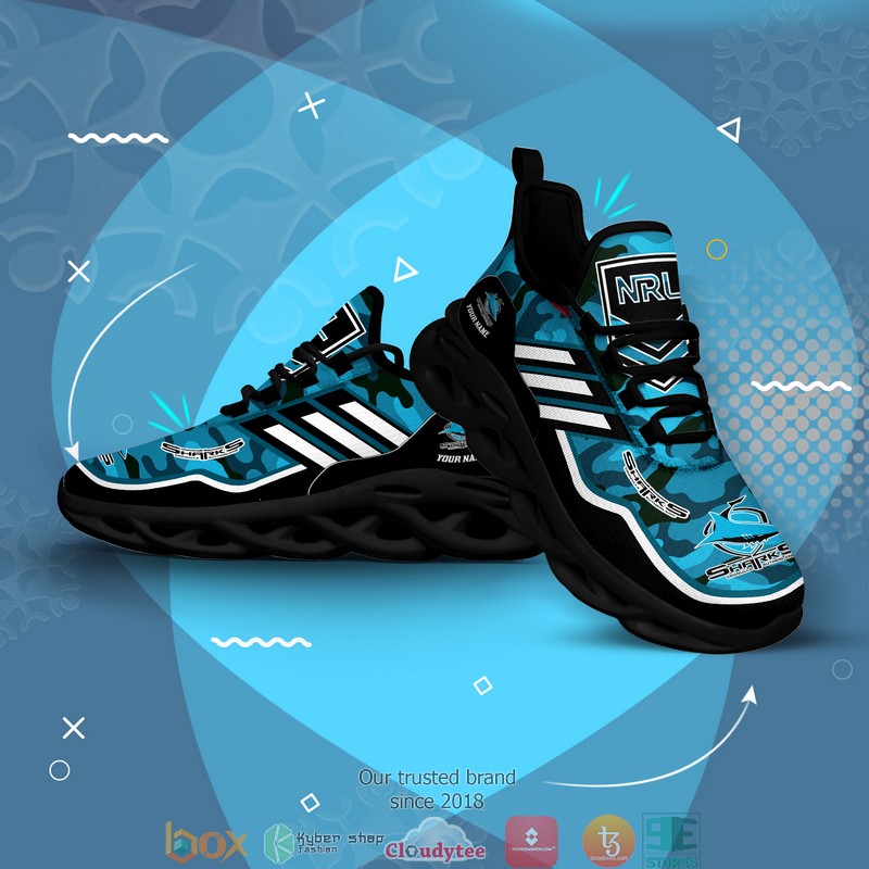 NRL Cronulla-Sutherland Sharks Custom Name Blue Camo Max Soul Shoes NRL Cronulla-Sutherland Sharks Custom Name Blue Camo Max Soul Shoes