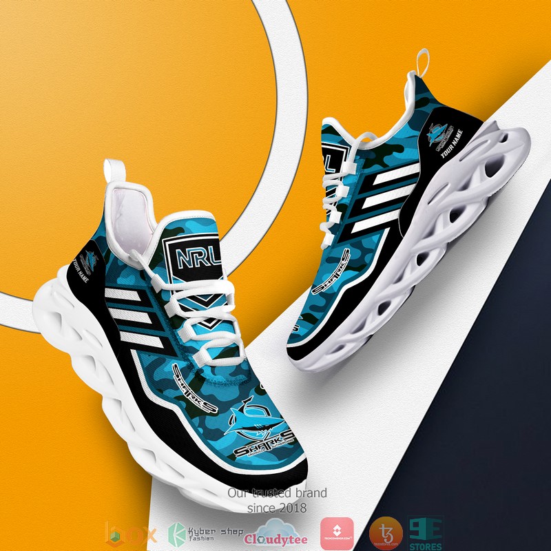 NRL Cronulla-Sutherland Sharks Custom Name Blue Camo Max Soul Shoes NRL Cronulla-Sutherland Sharks Custom Name Blue Camo Max Soul Shoes