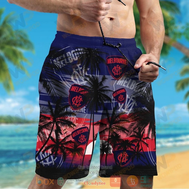 AFL Melbourne Demons Coconut Tree Navy Blue Men Beach Shorts AFL Melbourne Demons Coconut Tree Navy Blue Men Beach Shorts
