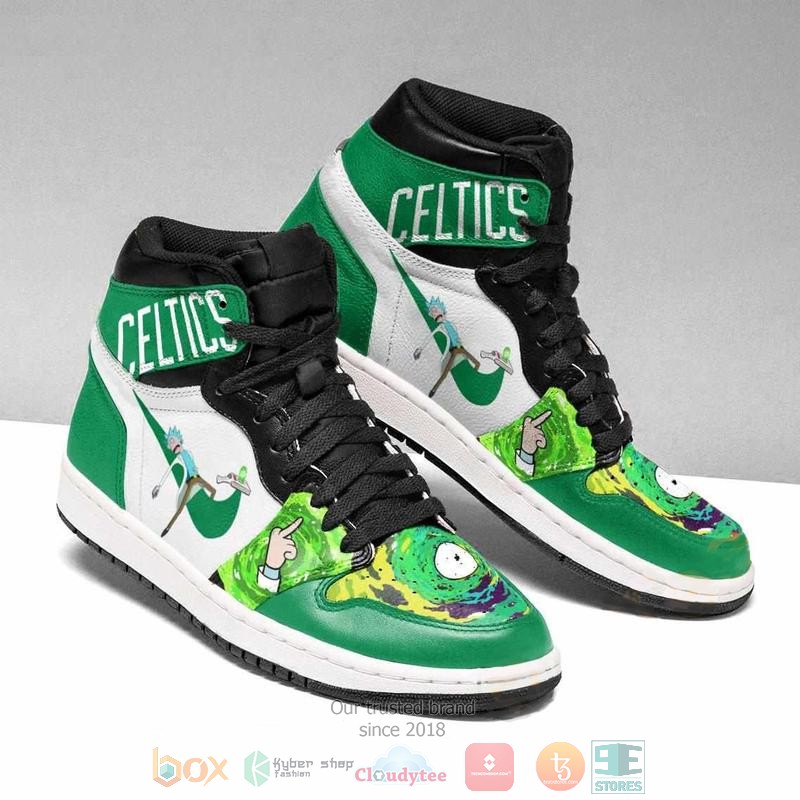 NBA Boston Celtics Rick And Morty Green White Air Jordan 1 High Sneakers NBA Boston Celtics Rick And Morty Green White Air Jordan 1 High Sneakers