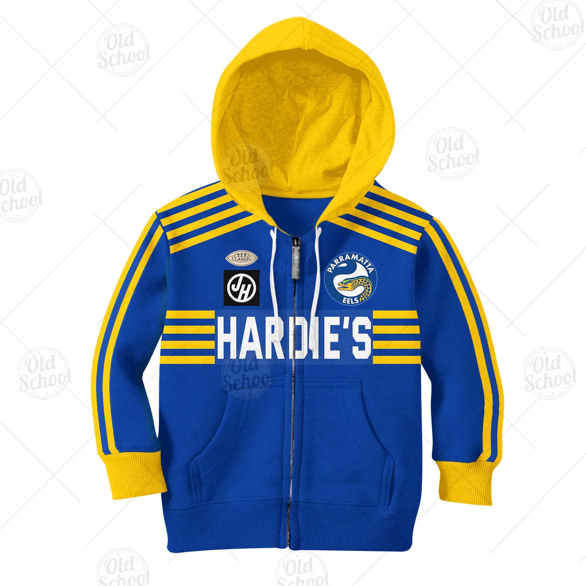 NRL Parramatta Eels Custom Name Number 1982 Vintage Retro Jersey Kids Zip Up Hoodie