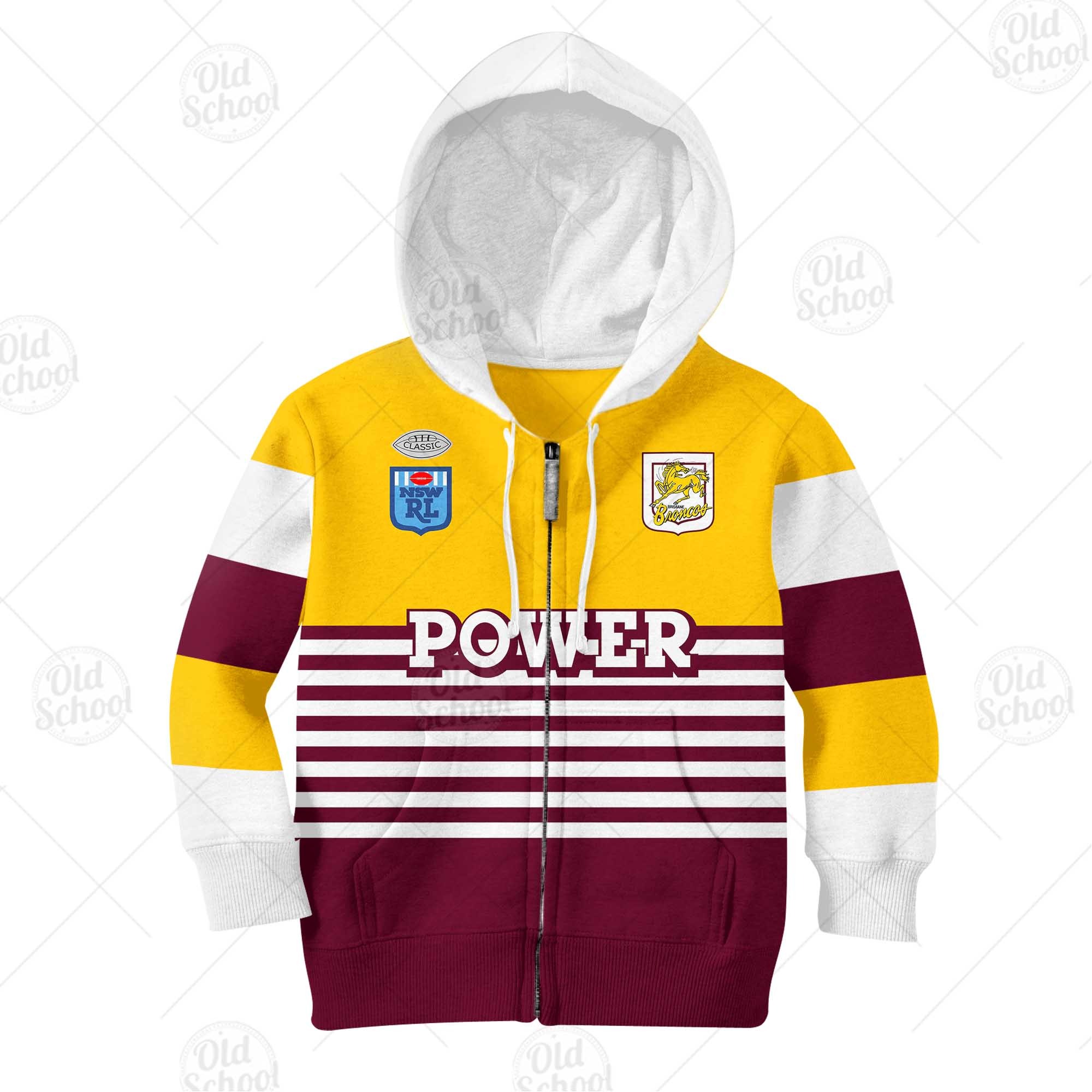 NRL Brisbane Broncos Custom Name Number 1988 Vintage Retro Heritage Jersey Kids Zip Up Hoodie NRL Brisbane Broncos Custom Name Number 1988 Vintage Retro Heritage Jersey Kids Zip Up Hoodie