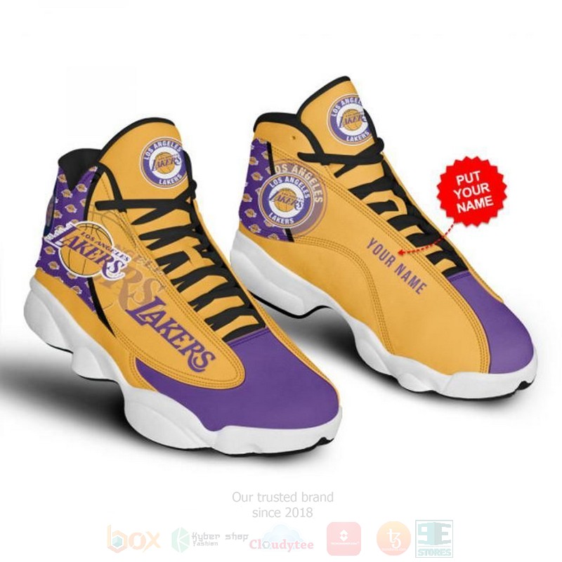 NBA Los Angeles Lakers Custom Name Gold Purple Air Jordan 13 Shoes NBA Los Angeles Lakers Custom Name Gold Purple Air Jordan 13 Shoes