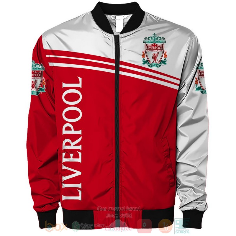 Liverpool FC Red White Bomber Jacket V3 Liverpool FC Red White Bomber Jacket V3