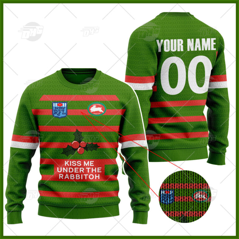 NRL South Sydney Rabbitohs Custom Name Number Vintage Jersey Ugly Christmas Sweater NRL South Sydney Rabbitohs Custom Name Number Vintage Jersey Ugly Christmas Sweater