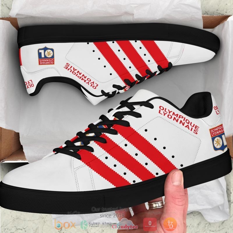 Olympique Lyon White And Red Stripes Stan Smith Shoes Olympique Lyon White And Red Stripes Stan Smith Shoes