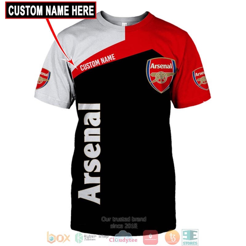 Arsenal FC Custom Name Black Red T-Shirt
