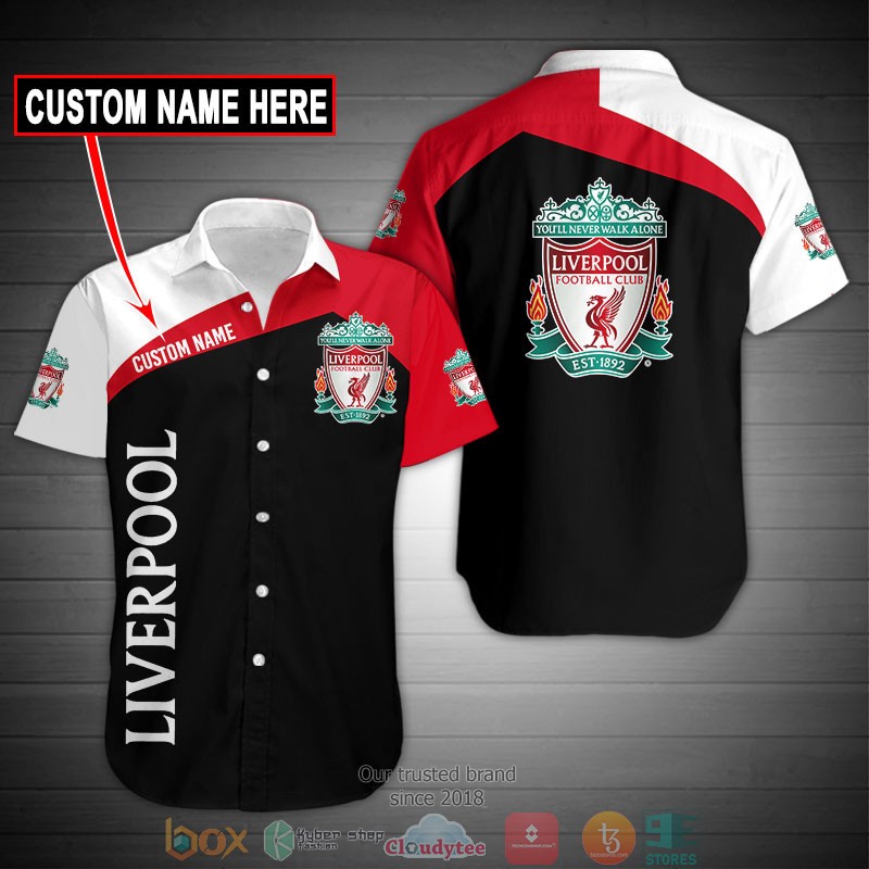 Liverpool FC Custom Name Red Black Hawaiian Shirt V2 Liverpool FC Custom Name Red Black Hawaiian Shirt V2