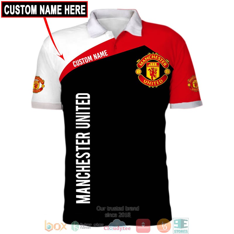 Manchester United Custom Name Black Red Polo Shirt V7