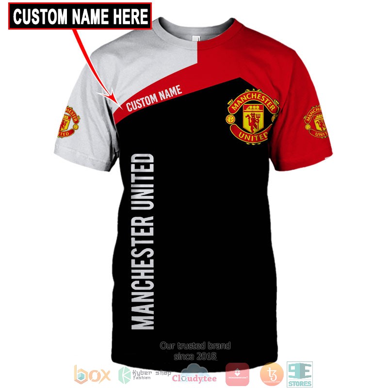 Manchester United Custom Name Black Red T-Shirt V7