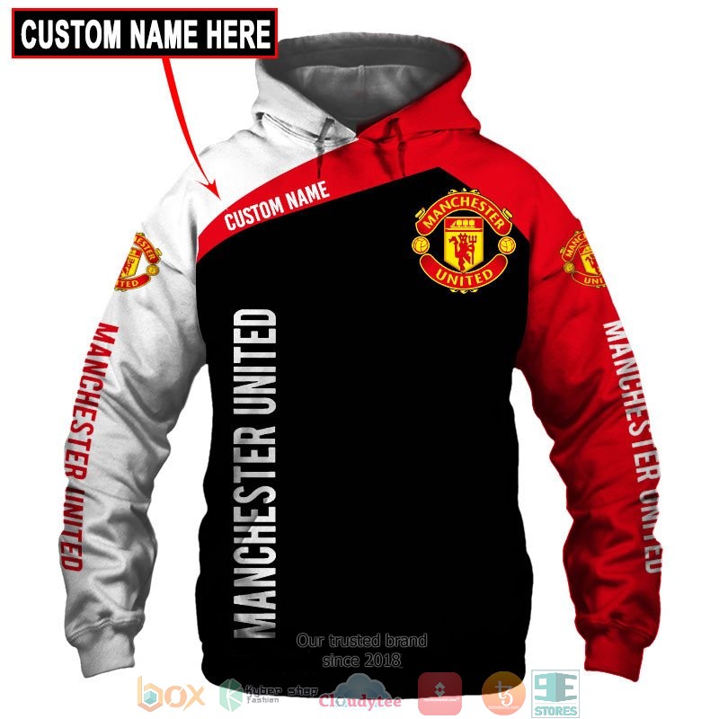Manchester United Custom Name Black Red Pullover Hoodie V7