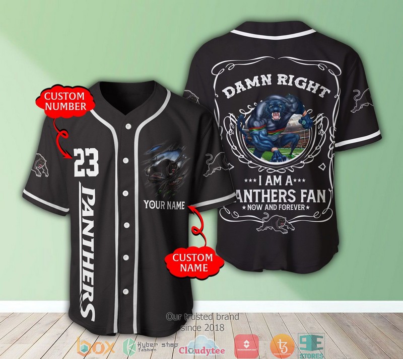 NRL Penrith Panthers Custom Name Number Black Mascot Damn Right Baseball Jersey V11 NRL Penrith Panthers Custom Name Number Black Mascot Damn Right Baseball Jersey V11