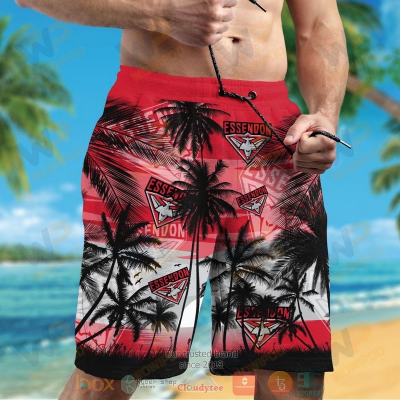 AFL Essendon Bombers Palm Tree Sunrise Men Beach Shorts AFL Essendon Bombers Palm Tree Sunrise Men Beach Shorts
