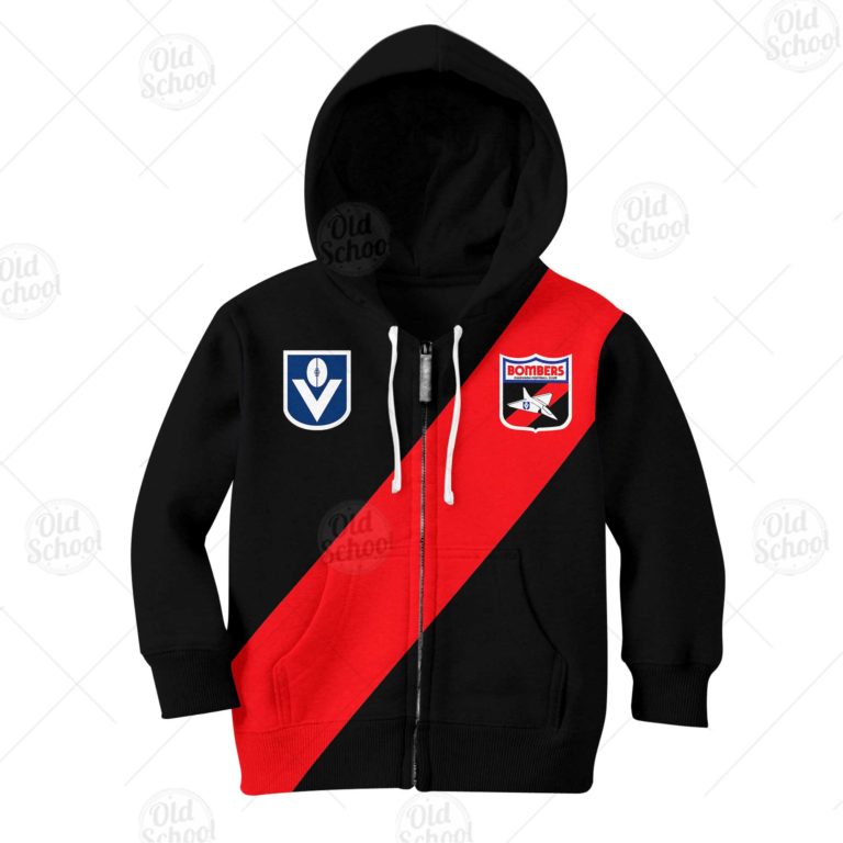 AFL Essendon Bombers Custom Name Number 90s Vintage Retro Guernsey Kids Zip Up Hoodie AFL Essendon Bombers Custom Name Number 90s Vintage Retro Guernsey Kids Zip Up Hoodie