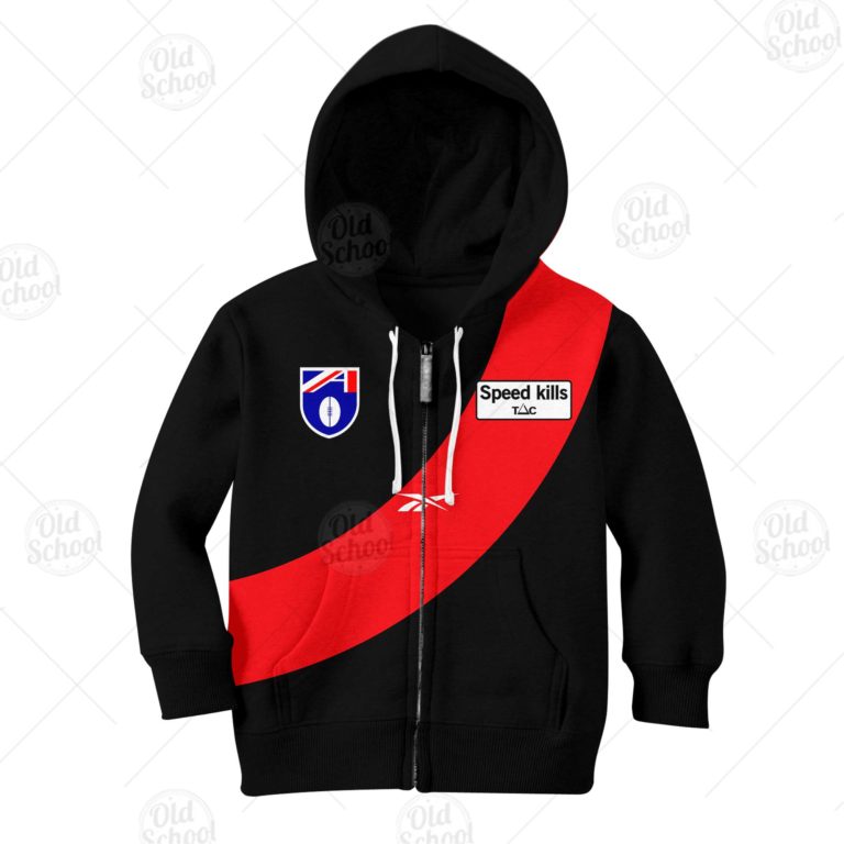 AFL Essendon Bombers Custom Name Number 1989 Vintage Retro Guernsey Kids Zip Up Hoodie