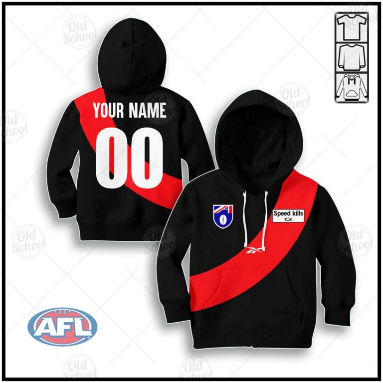 AFL Essendon Bombers Custom Name Number 1989 Vintage Retro Guernsey Kids Pullover Hoodie