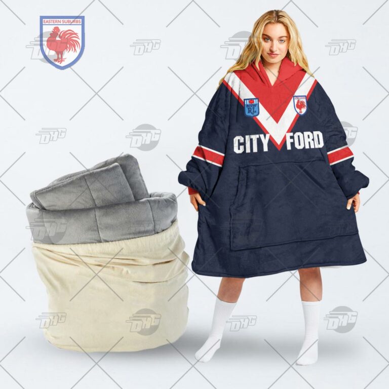 NRL Sydney Roosters Custom Name Number Vintage Retro Jersey Fleece Oodie