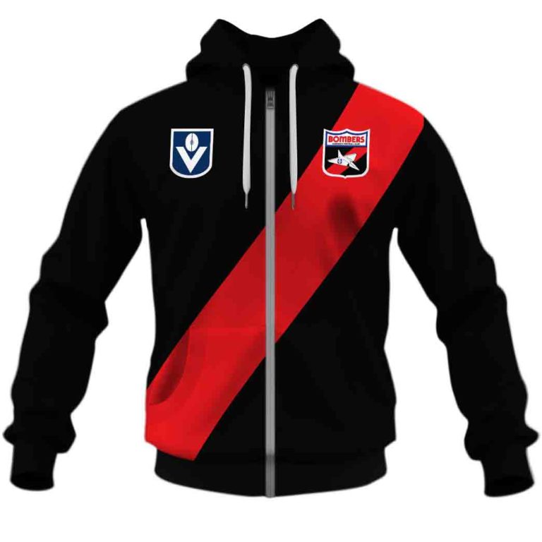 AFL Essendon Bombers Custom Name Number 90s Vintage Retro Guernsey Zip Up Hoodie