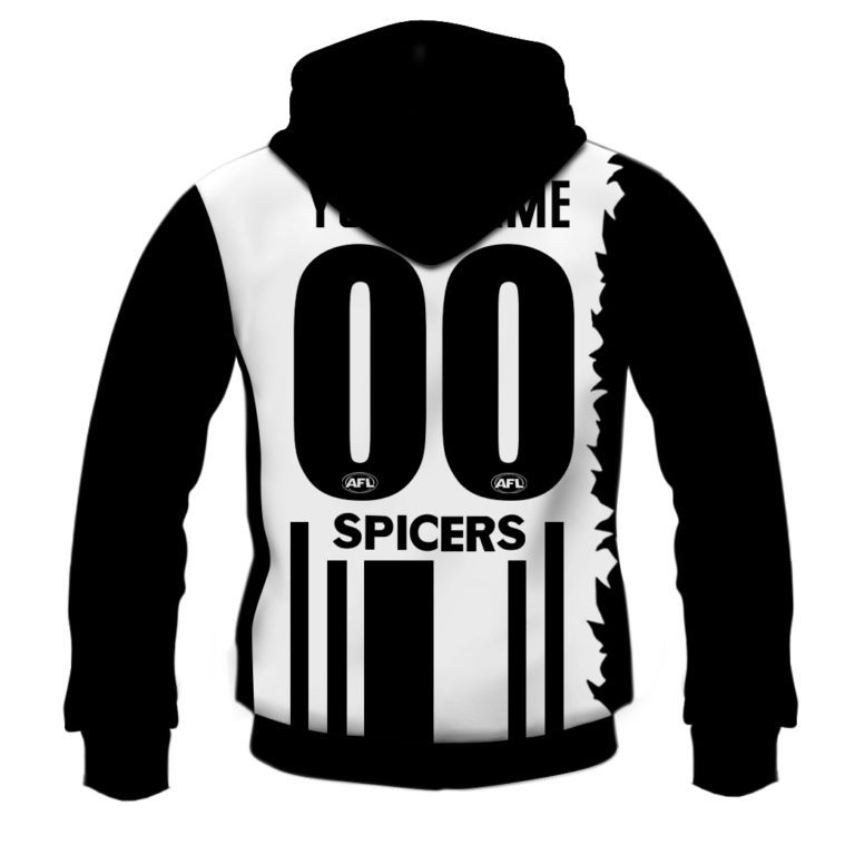 AFL Collingwood Magpies Custom Name Number 90s Vintage Centenary Guernsey Zip Up Hoodie AFL Collingwood Magpies Custom Name Number 90s Vintage Centenary Guernsey Zip Up Hoodie