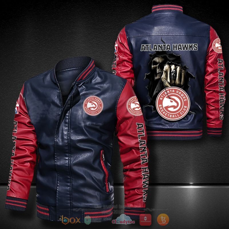 NBA Atlanta Hawks Navy Blue Red Death God Leather Bomber Jacket NBA Atlanta Hawks Navy Blue Red Death God Leather Bomber Jacket