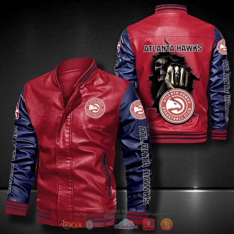 NBA Atlanta Hawks Red Navy Blue Death God Leather Bomber Jacket NBA Atlanta Hawks Red Navy Blue Death God Leather Bomber Jacket